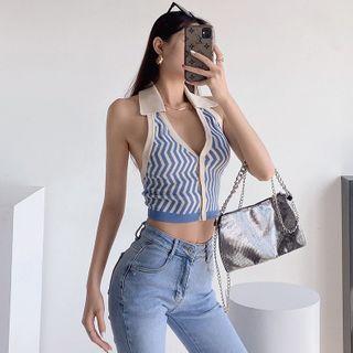 Collared Button-up Halter Top