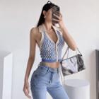 Collared Button-up Halter Top