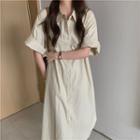 Short-sleeve Plain Midi Shirt Dress