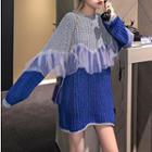 Mesh Ruffle Two-tone Sweater