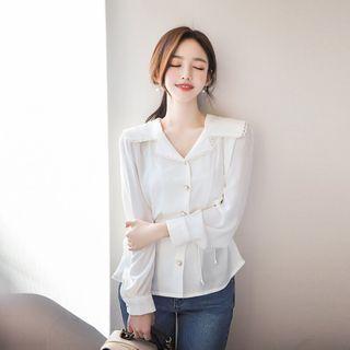 Sailor-collar Tie-waist Blouse Ivory - One Size