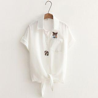 Short-sleeve Embroidered Chiffon Shirt