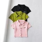 Short-sleeve Collar Letter Embroidered Top