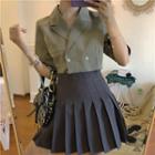 Cropped Short-sleeve Blouse / High Waist Pleated Skirt