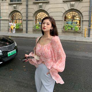 Print Blouse / Wide Leg Pants