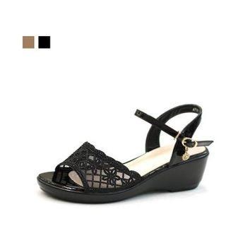 Glitter-strap Wedge Sandals