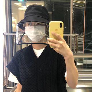 Plain Bucket Hat With Face Shield Black - M