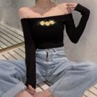 Embroidered Long-sleeve T-shirt Black - One Size