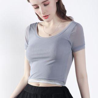 Plain Short-sleeve Dance Crop Top