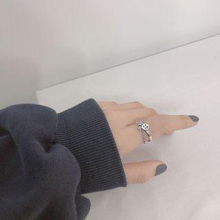 Smiley Layered Chain Open Ring 1 Pc - Silver - One Size