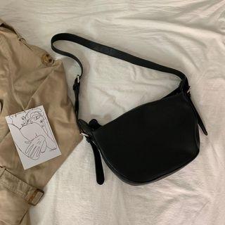 Faux Leather Zip Shoulder Bag Black - One Size