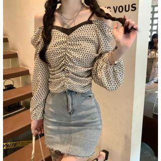 Dot Print Mock Two-piece Blouse