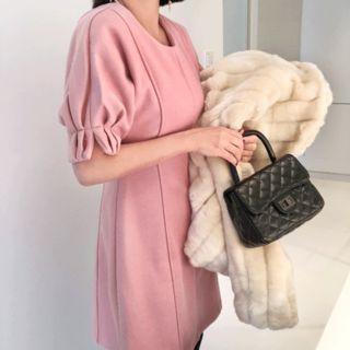 Puff-sleeve Seam-detail Dress