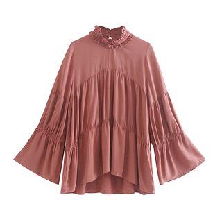 Mock-turtleneck Bell-sleeve Blouse