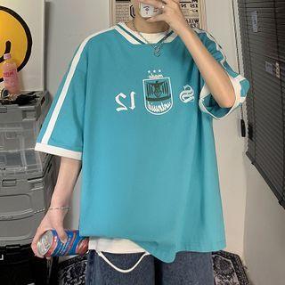 V Neck Print Oversized Tee