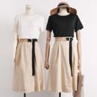 Set: Top + High-waist A-line Midi Skirt