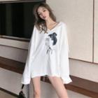 Printed Long-sleeve Pullover White - One Size