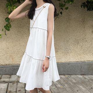 Contrast Trim Sleeveless A-line Dress White - One Size