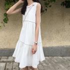 Contrast Trim Sleeveless A-line Dress White - One Size
