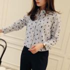 Tab-sleeve Stripe Floral Shirt
