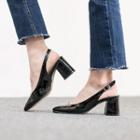 Patent Ankle-strap Chunky-heel Pumps