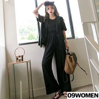 Plus Size Elasticized-waist Wide-leg Linen Blend Pants