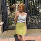 Spaghetti-strap Shirred Satin Top