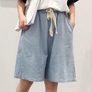 Drawstring Wide-leg Denim Shorts