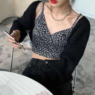Cropped Leopard Print Camisole Top Black - One Size