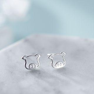 Pig Stud Earring 1 Pair - E133 - Silver - One Size