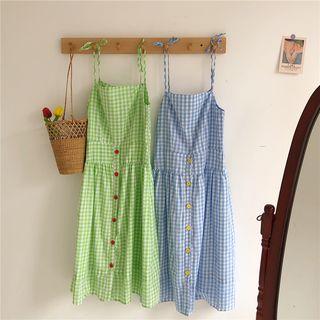 Tie-shoulder Gingham Midi A-line Dress