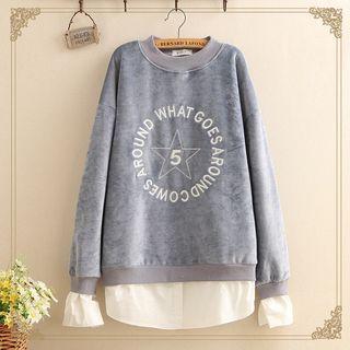 Mock Two-piece Corduroy Lettering Sweatshirt