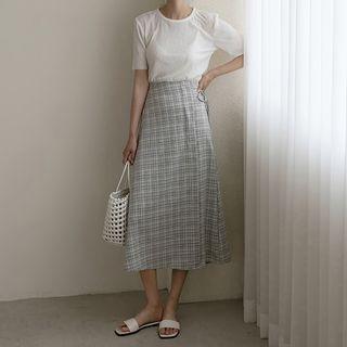 A-line Plaid Long Wrap Skirt