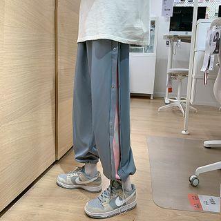 Two-tone Button-side Harem Pants