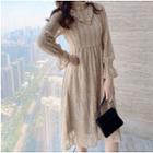 Long-sleeve Ruffle Trim Lace Midi A-line Dress