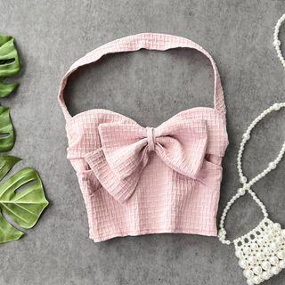 Bow Detail Halter Crop Tank Top
