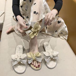 Rhinestone Ribbon Flat Slide Sandals