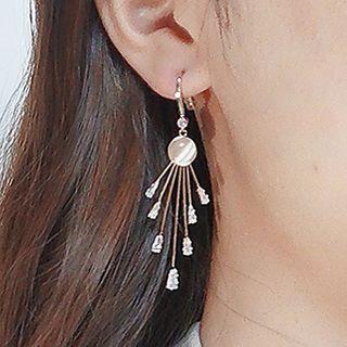 Rhinestone Drop Earring 1 Pair - Gold & Transparent - One Size