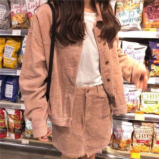Set: Corduroy Buttoned Jacket + Mini A-line Skirt
