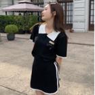 Short-sleeve Polo Knit Top / Mini A-line Skirt