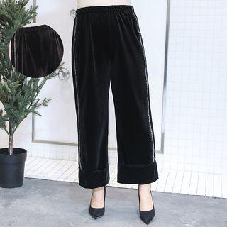 Glitter Trim Wide-leg Velvet Pants