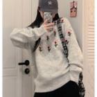 Long-sleeve Floral Printed Knit Sweater As Shown In Figure - One Size