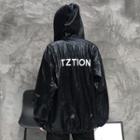 Lettering Buttoned Hooded Jacket Black - One Size