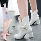 Bow-accent Block-heel Low Boots