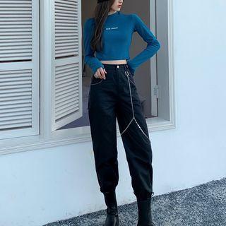 Long-sleeve Cropped T-shirt / Cropped Harem Pants / Waist Chain / Set