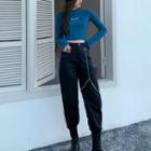Long-sleeve Cropped T-shirt / Cropped Harem Pants / Waist Chain / Set