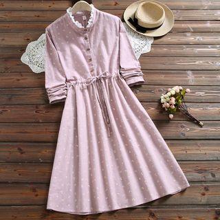 Long-sleeve Drawstring Waist Print Dress