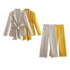 Tie-waist Blazer / High Waist Wide Leg Dress Pants / Set