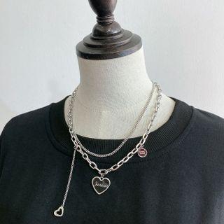 Heart Pendant Chain Layered Necklace 1 Pc - Black - One Size