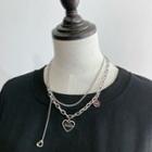 Heart Pendant Chain Layered Necklace 1 Pc - Black - One Size